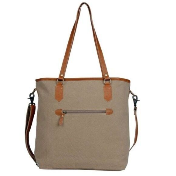 Myra Bag Handmade Perfect Tote Bag Upcycled Canvas & Cowhide Leather - Picture 4 of 9